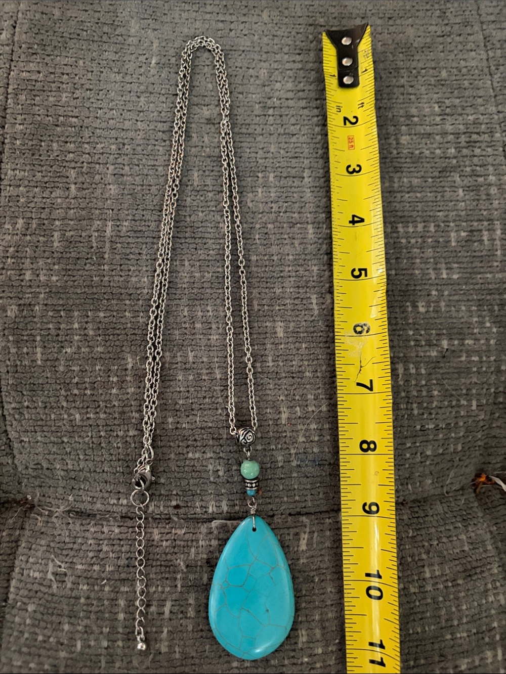 Source Unknown Turquoise Teardrop Pendant Necklace - Silver Fashion Chain